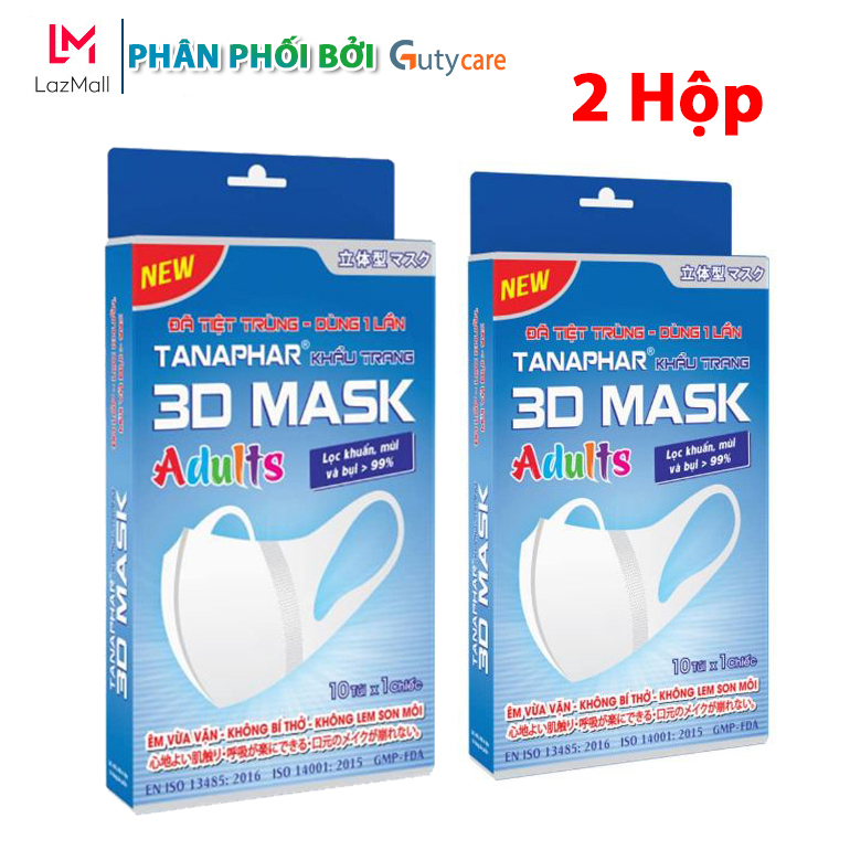 Combo 2 Hộp Khẩu Trang Y Tế 3D Mask Tanaphar Người Lớn ngăn chặn 99% virus