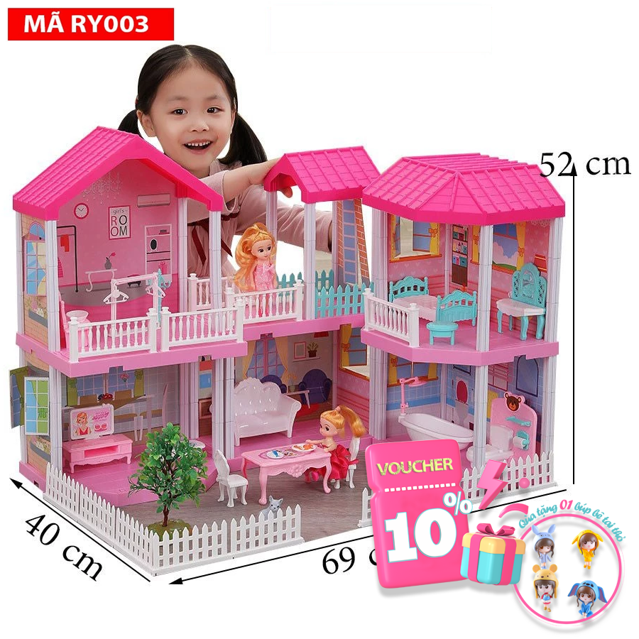  Đồ chơi bé gái ,Mô hình nhà búp bê cỡ lớn cho các bé chơi đồ chơi Barbie chất liệu nhựa an toàn cho bé 