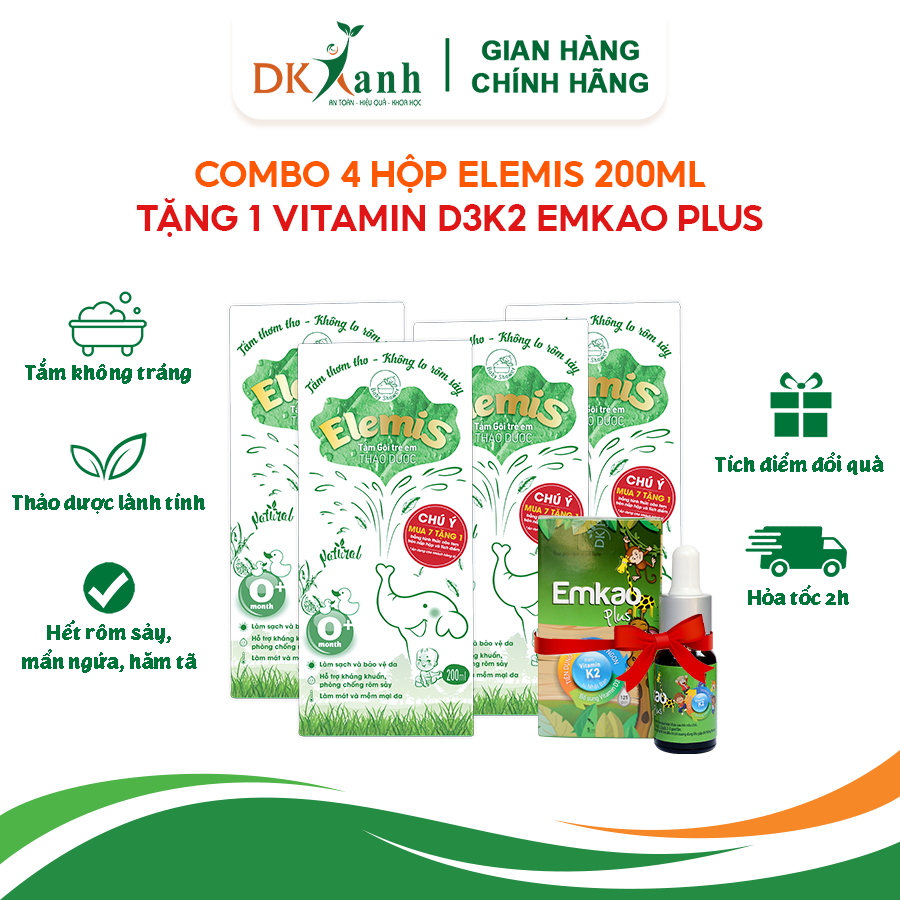 Combo 4 nước tắm thảo dược trẻ em Elemis 200ml - DK Pharma