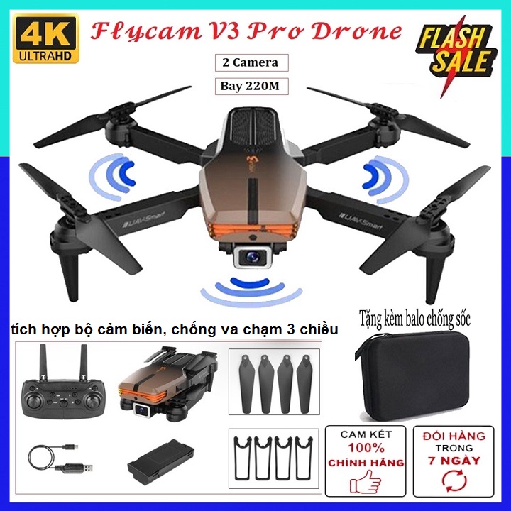 Flycam mini v3 pro drone 4k hd 2 camera kép có định vị 1080p wifi - máy bay điều khiển từ xa 4 cánh - drone camera 4k - flycam mini giá rẻ - playcam - flycam có camera - flaicam - fly cam giá rẻ