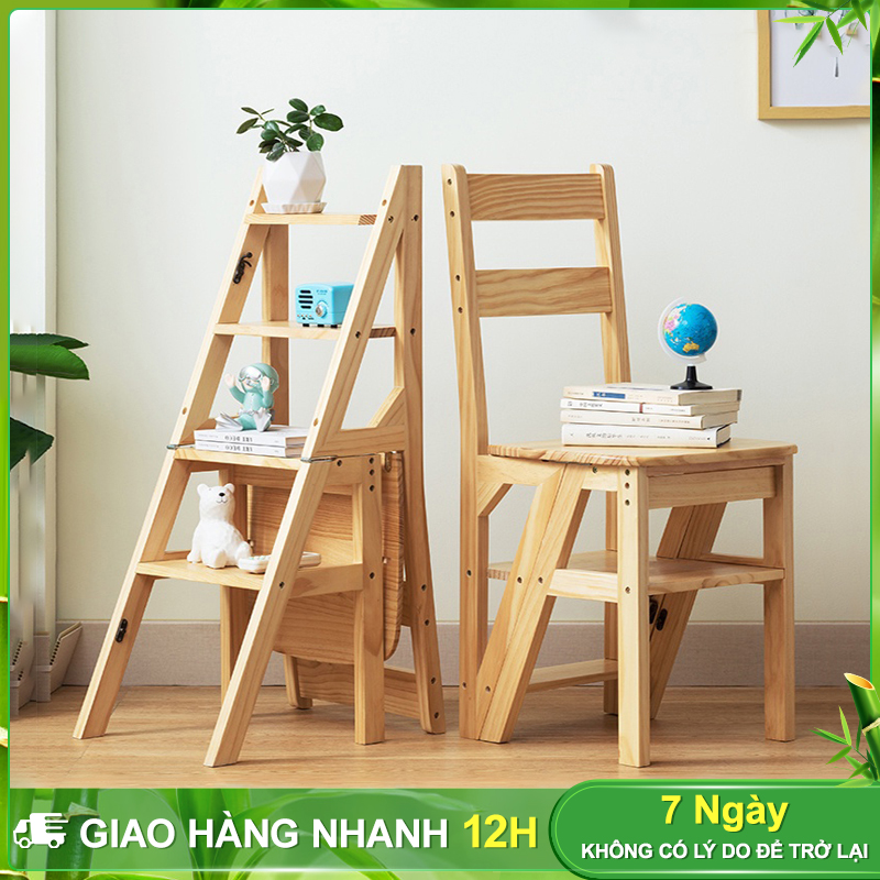 BOHO Ghế thang gỗ tự nhiên Ghế thang dùng cho gia đình Ghế thang gấp gọn, có thể mở rộng Sử dụng trong nhà Thang chữ A Đa chức năng