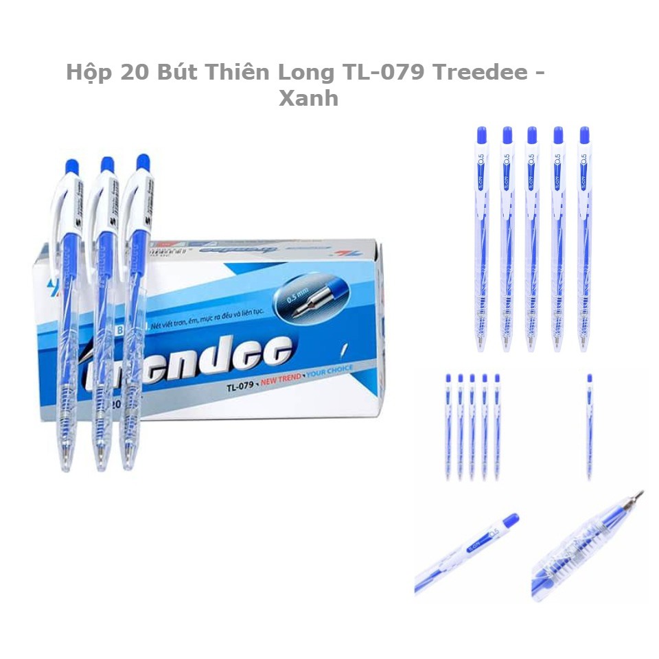 Combo 2 bút bi Thiên Long TL079 Trendee-xanh, màu mực đậm tươi, ra đều và liên tục, độ bám dính của mực tốt trên các vật liệu