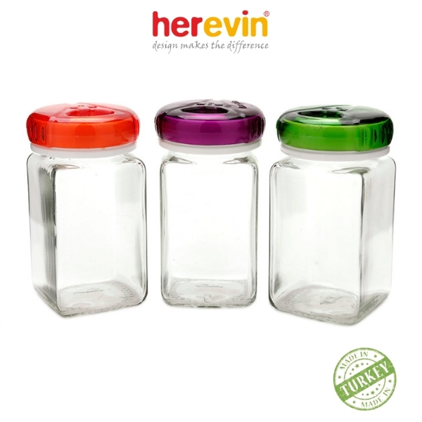 Bộ 3 Lọ Đựng Gia Vị Thủy Tinh Vuông Herevin 160ml - HUGI121075-000 [GIAO MÀU NGẪU NHIÊN]