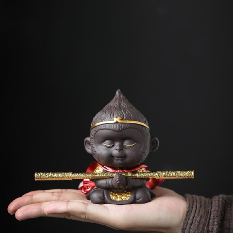 [HCM](03 mẫu) Tượng chibi Mỹ Hầu Vương baby cực dễ thương bằng gốm tử sa kèm gậy Như Ý