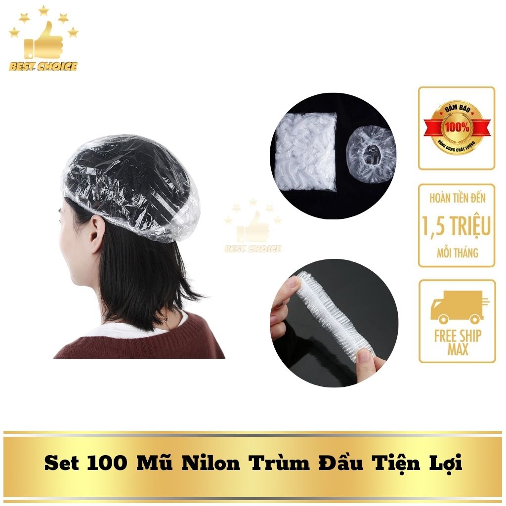 Túi nilon trùm đầu tiện lợi, set túi nilon 100 cái trùm đầu