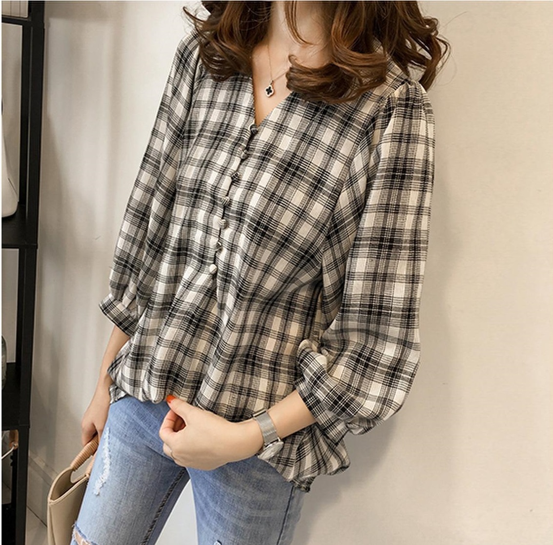 Áo nữ áo form rộng tay bồng cổ v HaiAnh Ale14