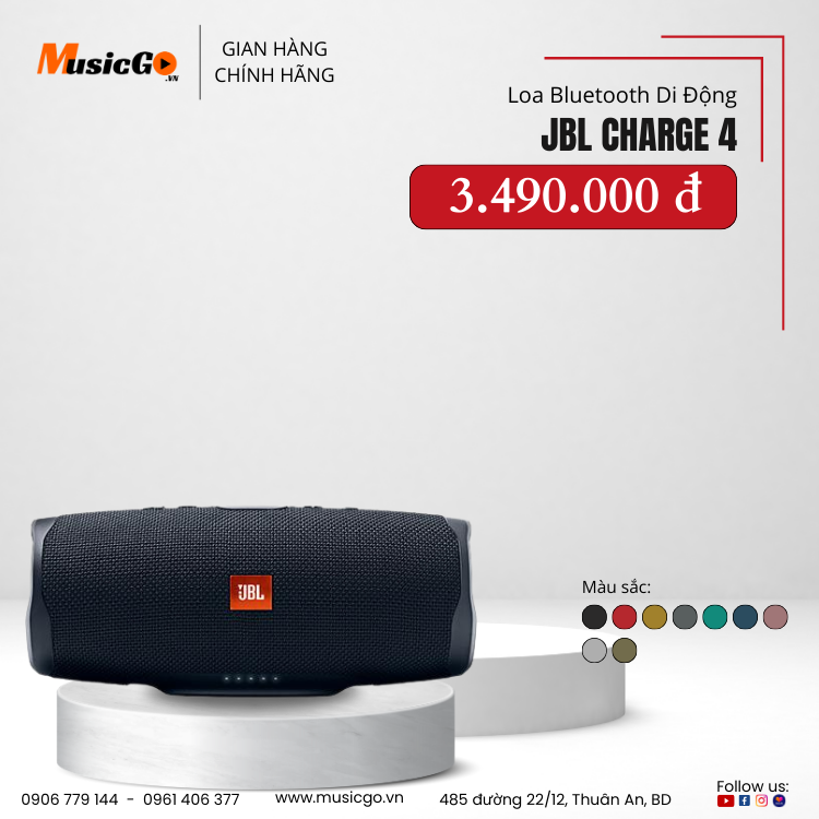 Loa bluetooth jbl charge 4 | kháng nước ipx7 | thời lượng pin 20h | jbl connect+