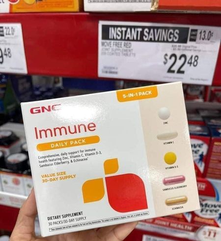 GNC Immune Daily Packs Hỗ trợ miễn dịch 5 trong 1 với Vitamin C Vitamin D3 Kẽm Echinacea và Elderberry - Hàng Mỹ
