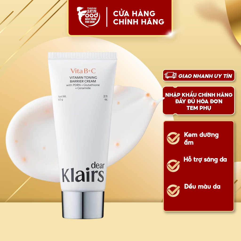 Kem Dưỡng Klairs Hỗ Trợ Dưỡng Sáng Da Vitamin Toning Barrier Cream 60g ThegioiSkinfood