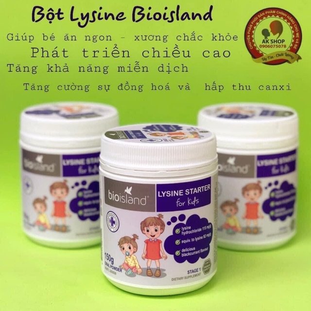 Lysine bột 150g bio island hàng