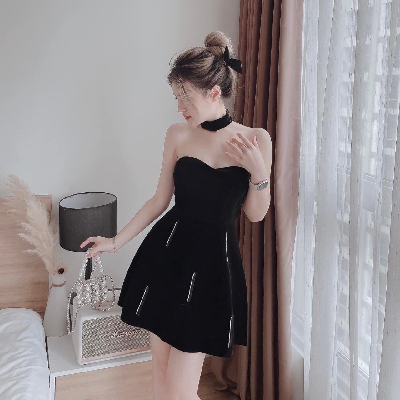 Set đầm váy nữ thiết kế chất liệu nhung xin xắn, Đầm váy nữ thiết kế dáng xòe công chúa, Đầm váy nữ chất liệu nhung thiết kế cúp ngực MTB