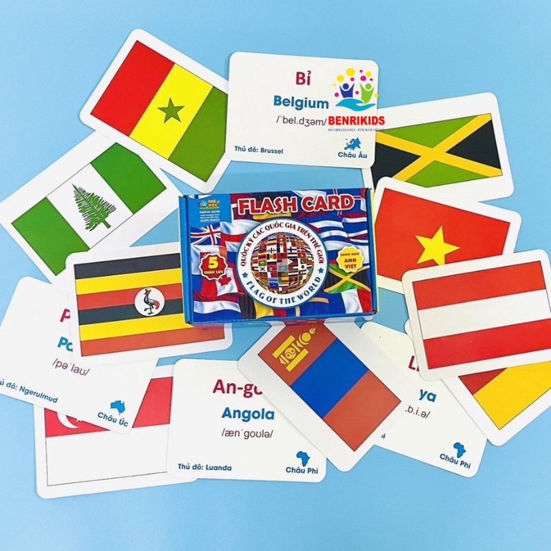 Thẻ Học Cờ Quốc Kỳ Các Nước Trên Thế Giới Flashcard Song Ngữ Anh Việt Cho
