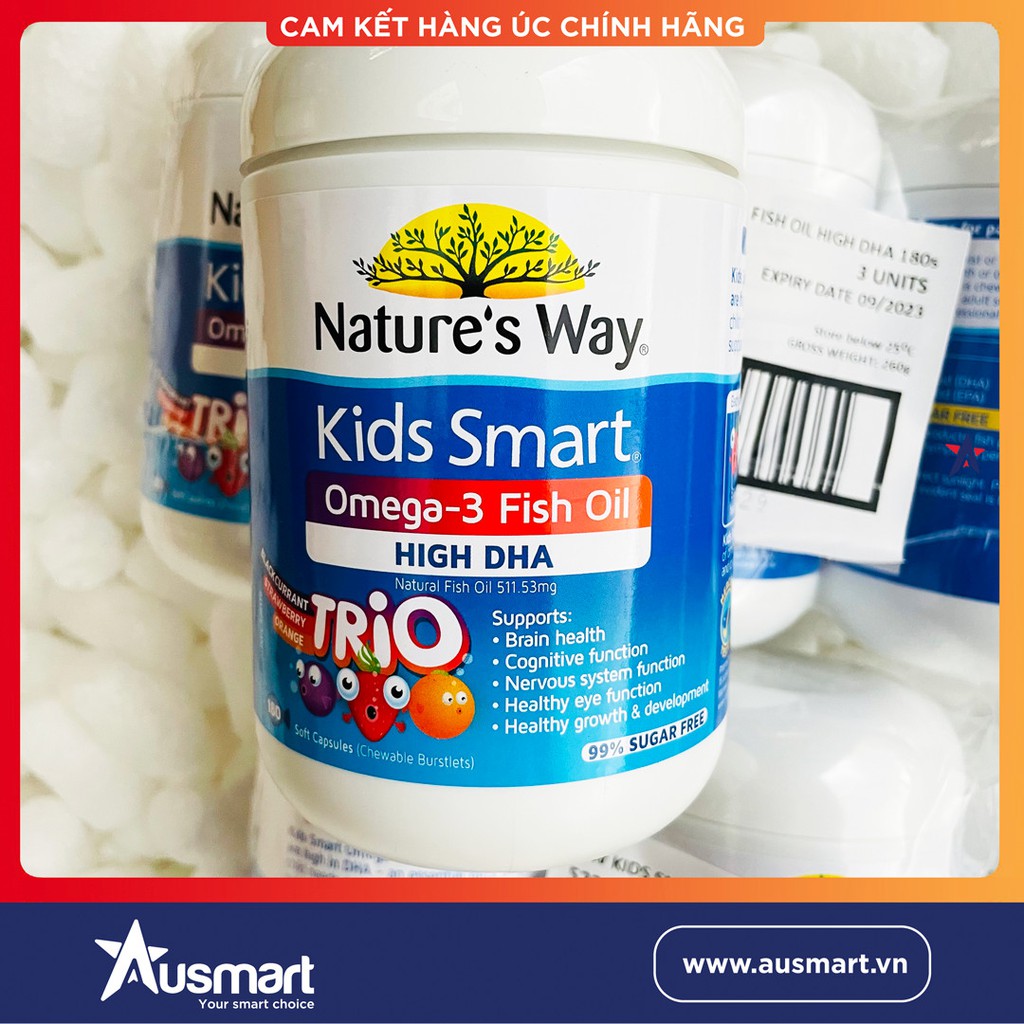 Kẹo bổ sung dha cho bé natures way kids smart omega3 fish oil high dha trio 180 viên