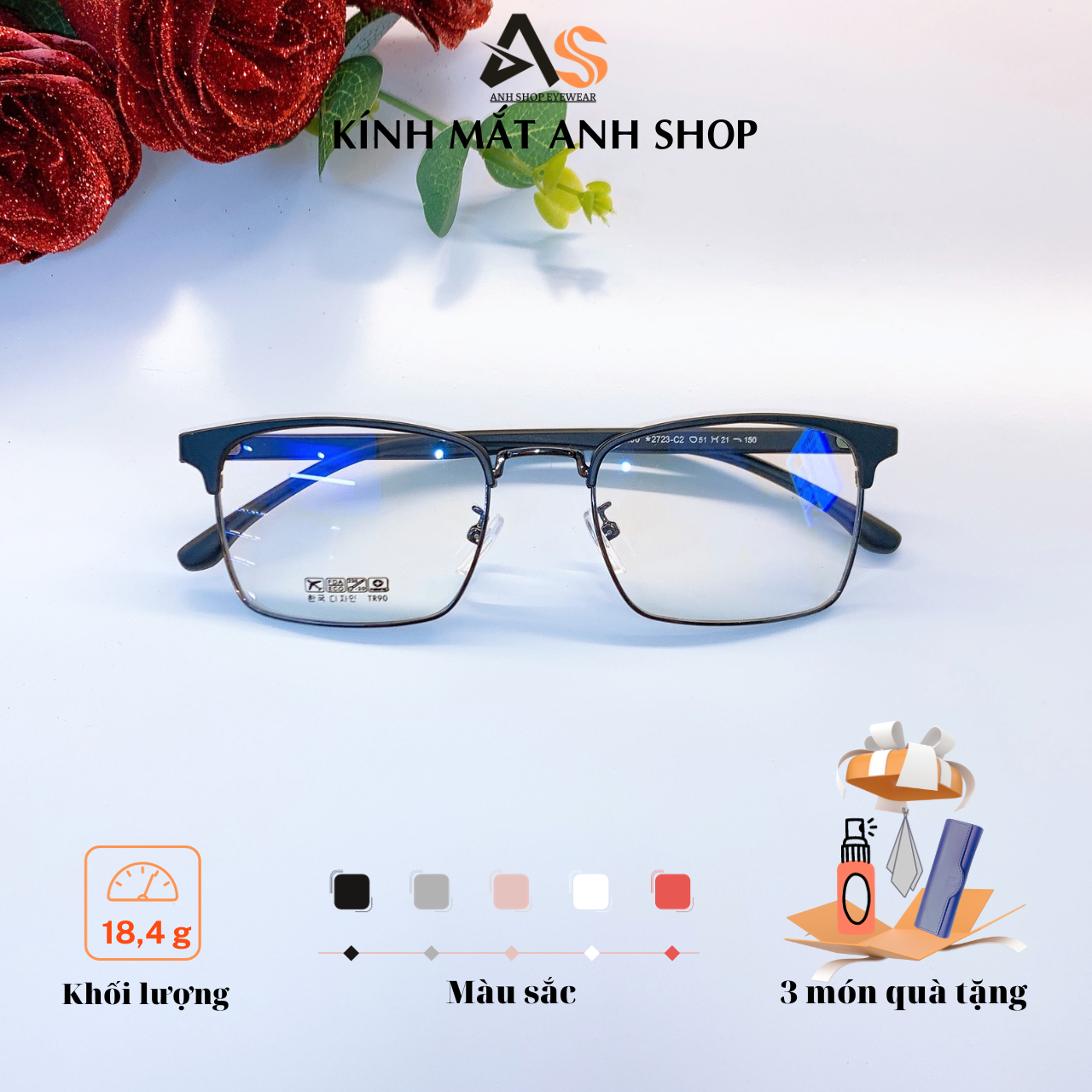 [3-5/8 Hoàn Tiền 25%] Kính vuông thời trang nam nữ đeo là xinh 2723A