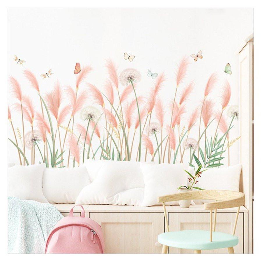 Decal dán tường phòng khách, giấy dán tường phòng ngủ, phòng làm việc, tranh decal decor nhà, homestay xinh xắn, tranh dây leo, hoa hồng xanh, dây leo giàn hoa tím thơ mộng