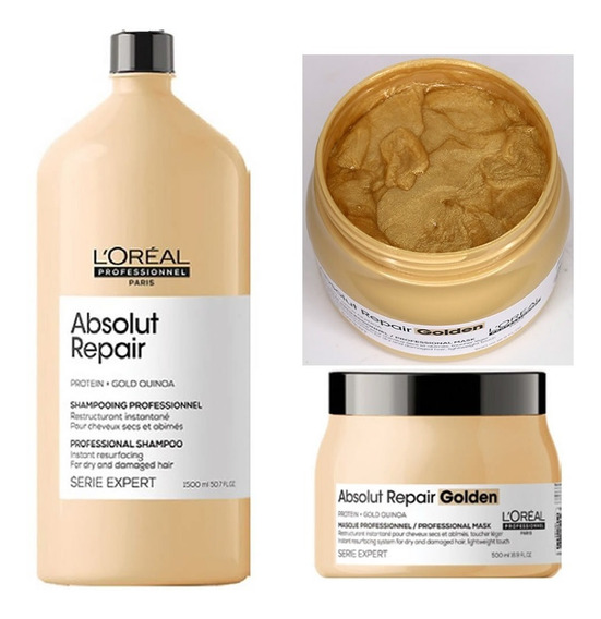 Dầu gội + Mặt nạ nhũ vàng LOreal Professionnel phục hồi tóc hư tổn Repair Golden 1500ml