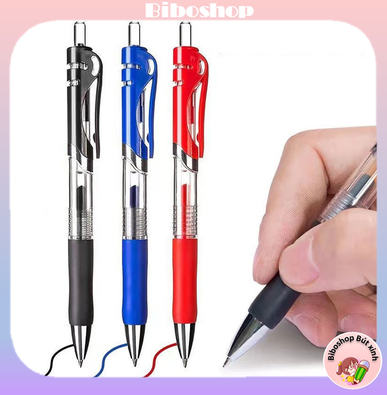 Bút gel bấm ngòi 0.5mm, bút ký văn phòng K35 ống mực lớn - Biboshop Bút xinh
