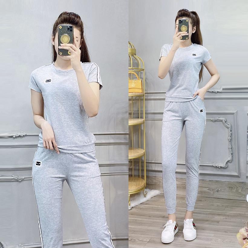 [HCM]Bộ đồ thể thao nữ phối sọc thêu lô gô TT132 cotton 4 chiều thấm hút mồ hôi ảnh chụp thật dáng ôm chuẩn đẹp