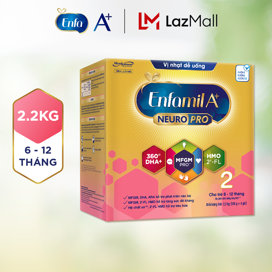 Sữa bột Enfamil A Neuropro 2 Vị thanh mát 2'FL HMO với dưỡng chất DHA & MFGM cho trẻ từ 612 tháng tuổi2.2kg