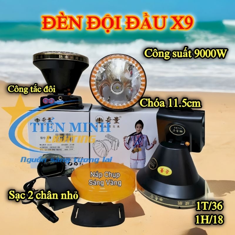 Đèn đội đầu kín nước siêu sáng X9 9000W chóa đèn 11cm có 2 chế độ sáng dùng đi đêm, đi rừng, soi ếch