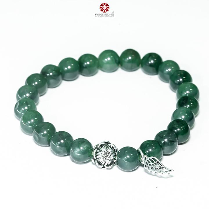[HCM]Vòng tay Phong Thủy đá Cẩm Thạch mix charm Hoa Sen | VieGenstones