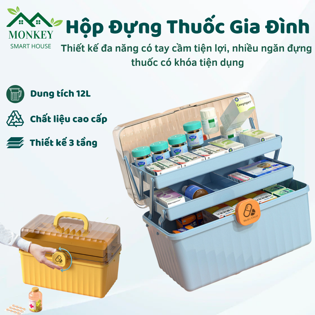 Hộp đựng thuốc gia đình hộp chia thuốc tủ thuốc gia đình hộp y tế đa năng tại nhà đựng thuốc thiết bị y tế 3 tầng có khóa mở an toàn hộp đựng thuốc mini thiết kế quai xách