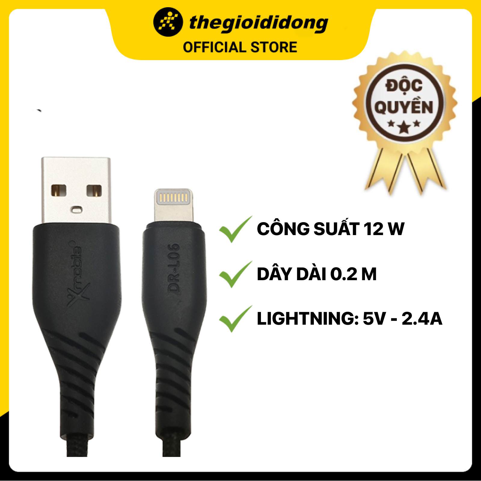 Cáp sạc điện thoại Lightning 20cm Xmobile DR-L06 Đen hàng trưng bày đẹp mới 98-99% chính hãng 100% bảo hành 12 tháng