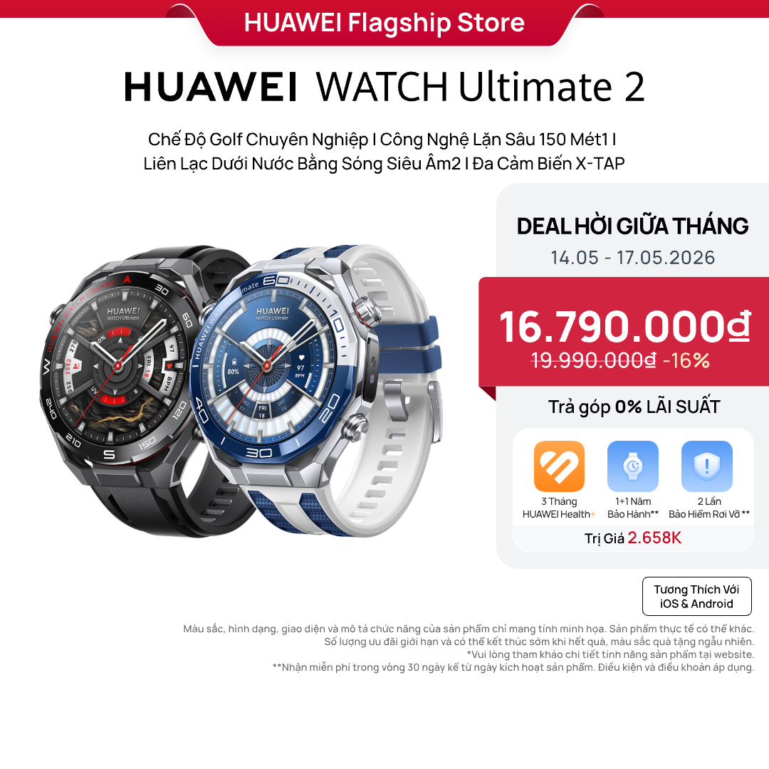 Đồng Hồ Thông Minh HUAWEI WATCH Ultimate 2 | Kim Loại Lỏng Siêu Bền | Công Nghệ Lặn Sâu 150M | Liên Lạc Dưới Nước Bằng Sóng Siêu Âm | Đa Cảm Biến X-TAP