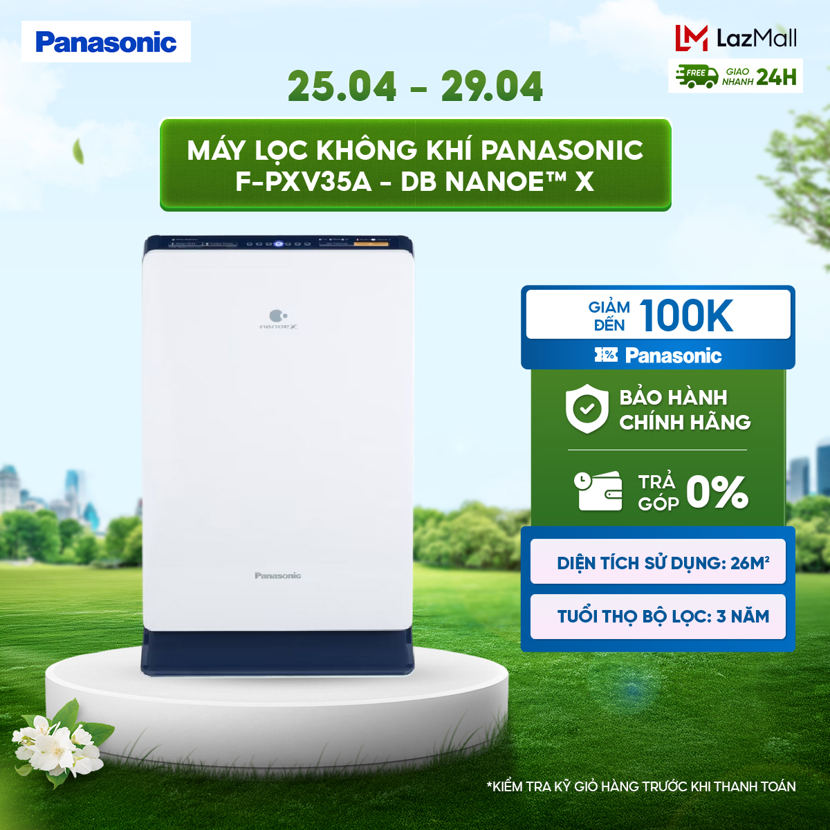Máy lọc không khí Panasonic F-PXV35A nanoe™ X - Bộ lọc HEPA - Hàng chính hãng