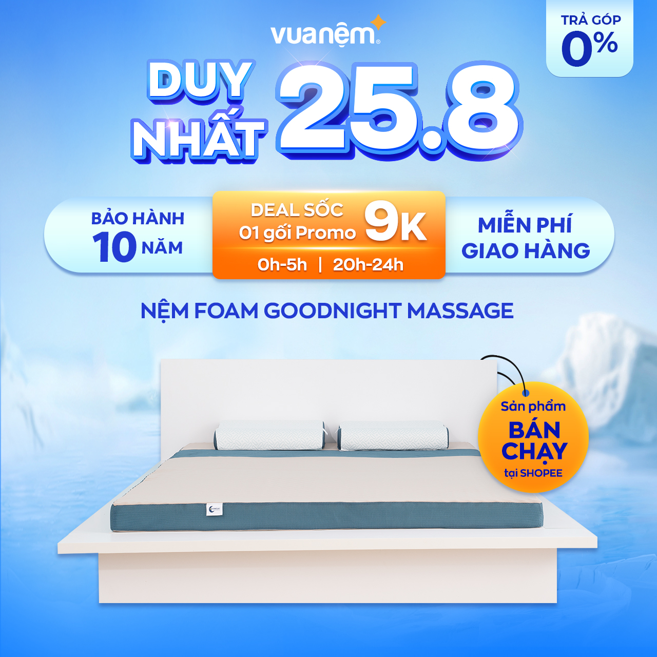 Nệm foam Goodnight Massage bán chạy Việt Nam 9cm tại Vua Nệm - Cấu trúc lượn sóng duy trì tư thế tự nhiên của cột sống