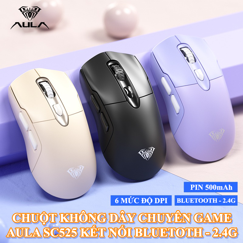 Chuột không dây aula sc525 kết nối bluetooth - 2.4g có đèn led cực đẹp với độ nhạy lên đến 4000dpi