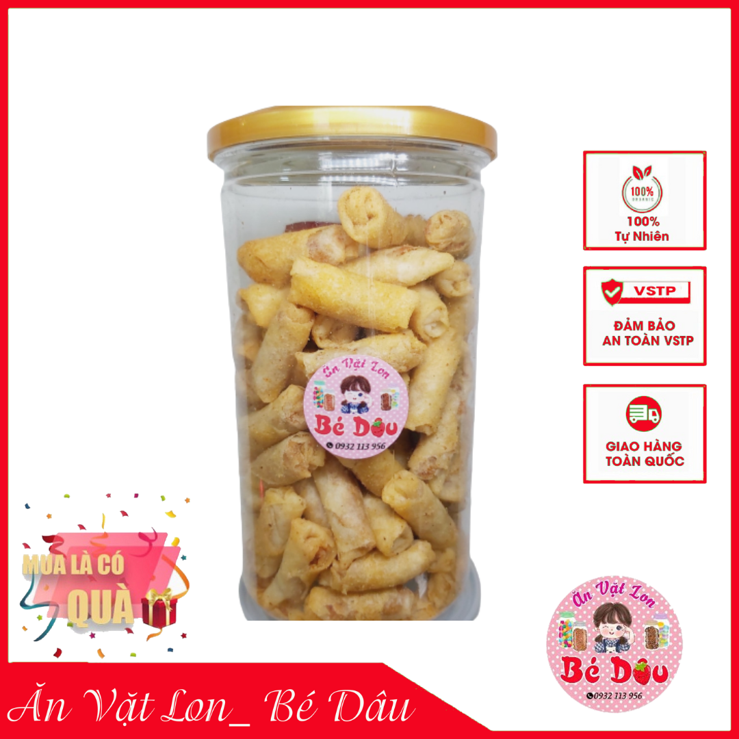 Chả giò tôm mini sấy giòn thơm ngon hũ 350g - ăn vặt lon_ bé dâu