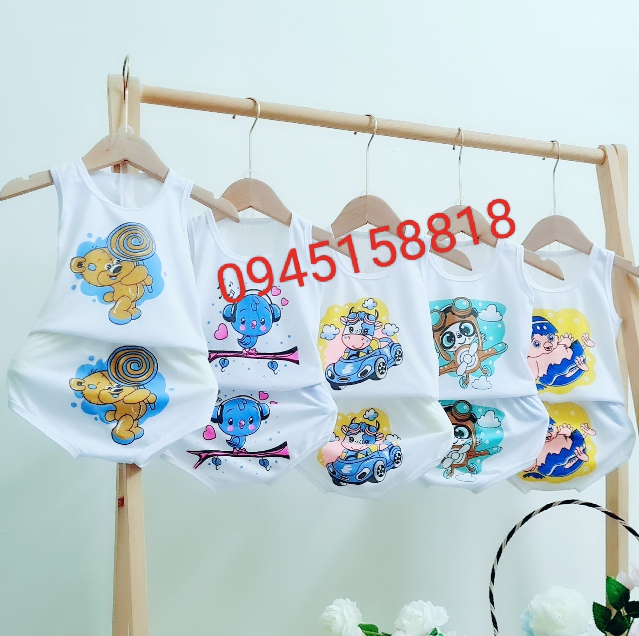 Quần áo trẻ em - set 5 bộ chip cho bé từ 3-14kg