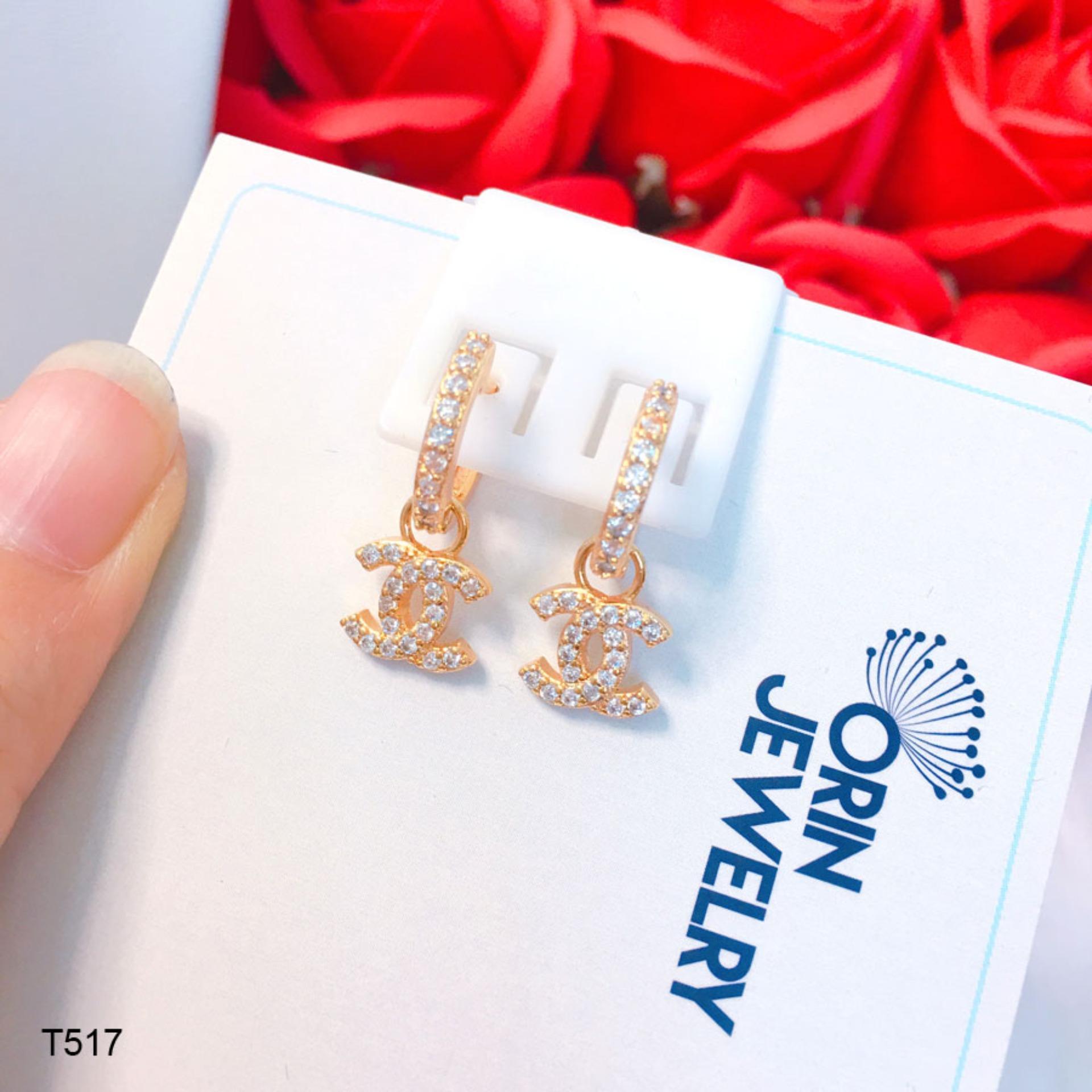 Bông tai thời trang nữ tòn ten chữ x đính đá thiết kế cao cấp Orin T517 - Long Tien