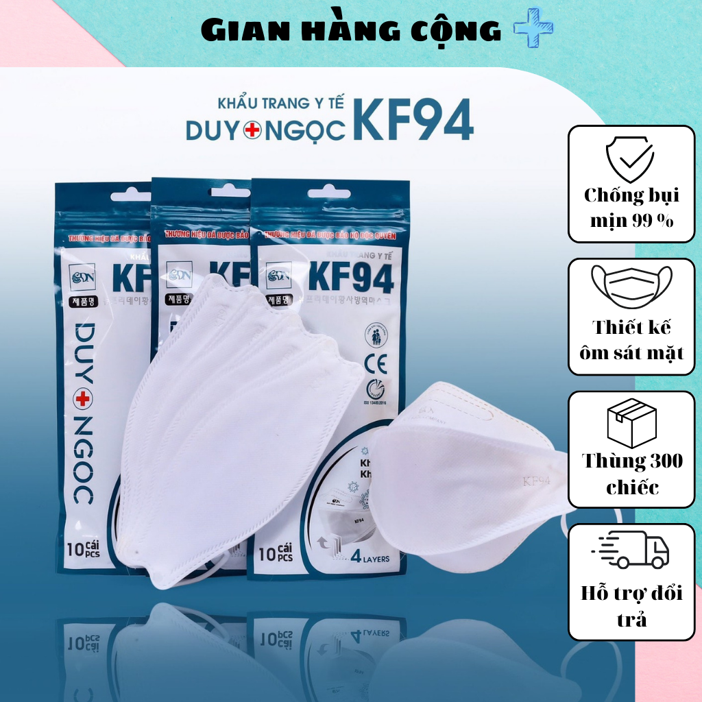 Khẩu trang kf94 Duy Ngọc Thùng 300 chiếc chính hãng chống bụi mịn bảo vệ sức khỏe theo công nghệ Hàn Quốc