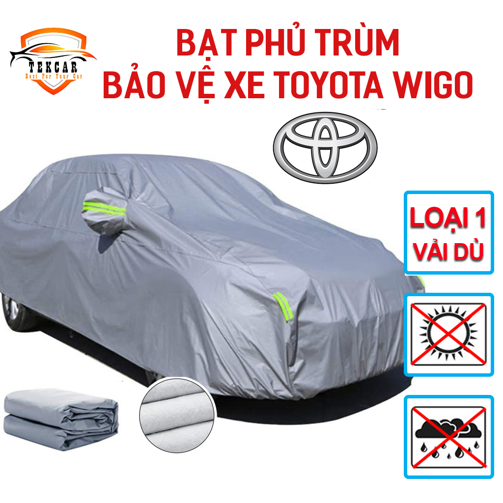[TOYOTA WIGO] Bạt phủ trùm bảo vệ xe ô tô Toyota Wigo vải dù OXFORD cao cấp , áo trùm xe 5 chỗ chống nắng, chống nóng, chống xước, chống mưa ngoài trời, bề mặt ngoài mịn bóng , bac phu oto, xe hơi
