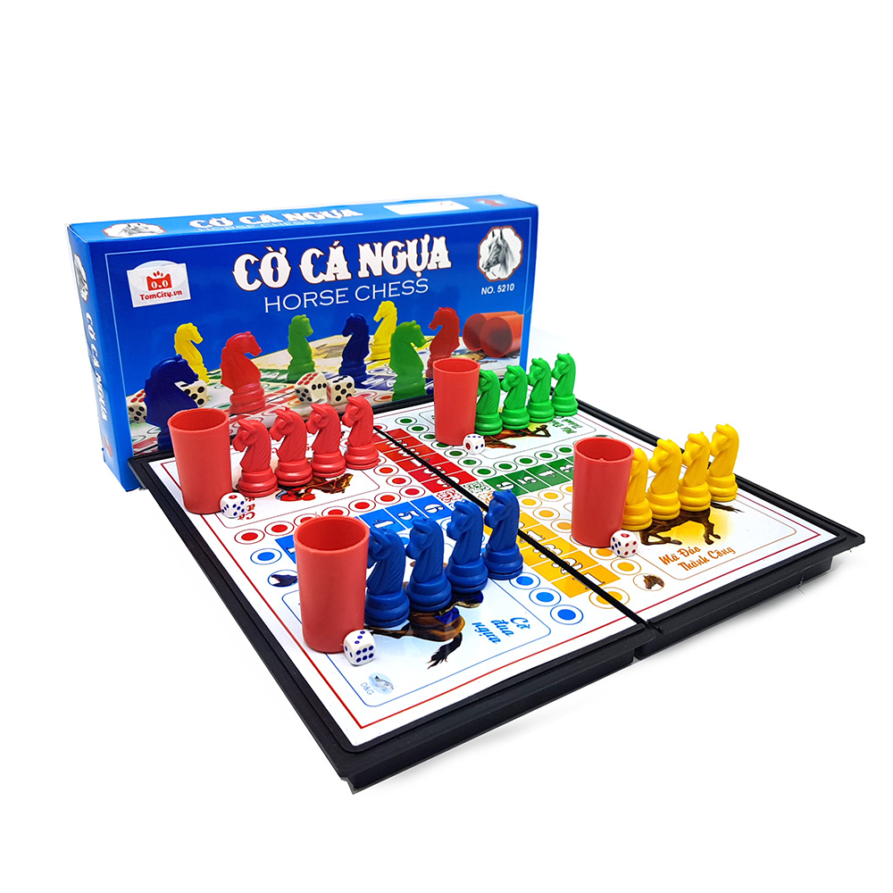  Đồ chơi cờ cá ngựa nam châm cao cấp hộp xanh cỡ đại 38x38cm - Hàng Việt Nam Chất Lượng Cao 