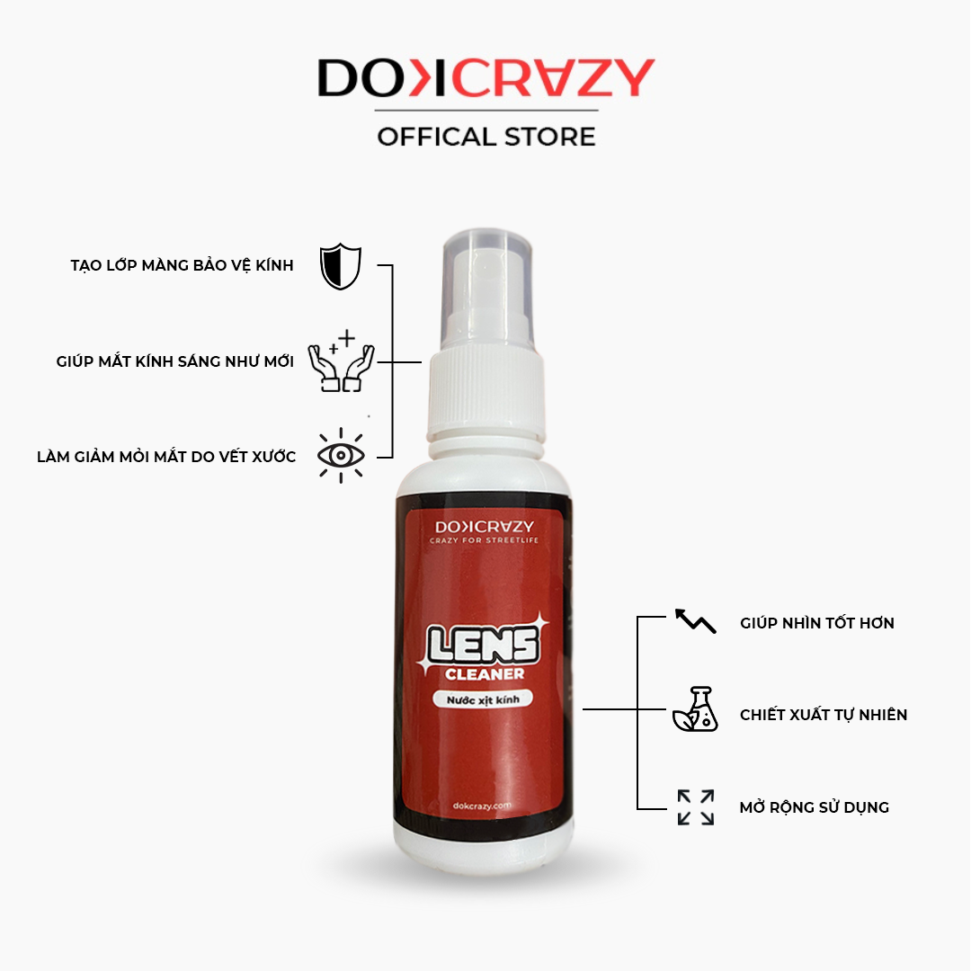 Nước xịt rửa mắt kính chuyên dụng DOKCRAZY cao cấp phụ kiện lau kính an toàn, đa năng 60ml