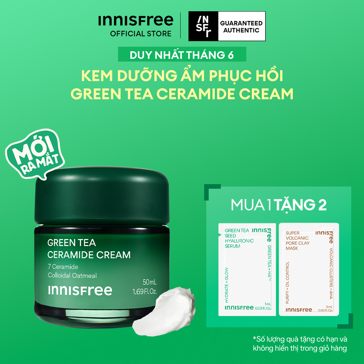 Kem dưỡng cấp ẩm, phục hồi INNISFREE Green Tea Ceramide Cream 50ML