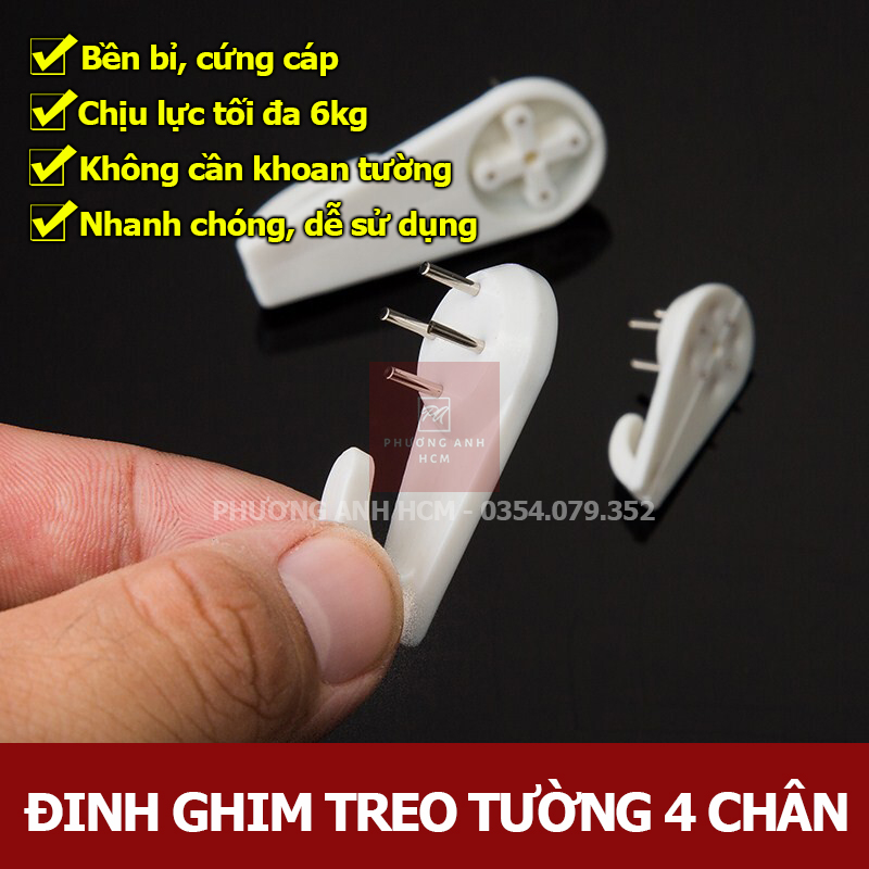 [COMBO 10] Đinh Ghim Tường 3 Chân, 4 Chân Treo Tranh Ảnh Đồng Hồ  - Móc Treo Đồ Đóng Tường 4 Chân Không Cần Khoan