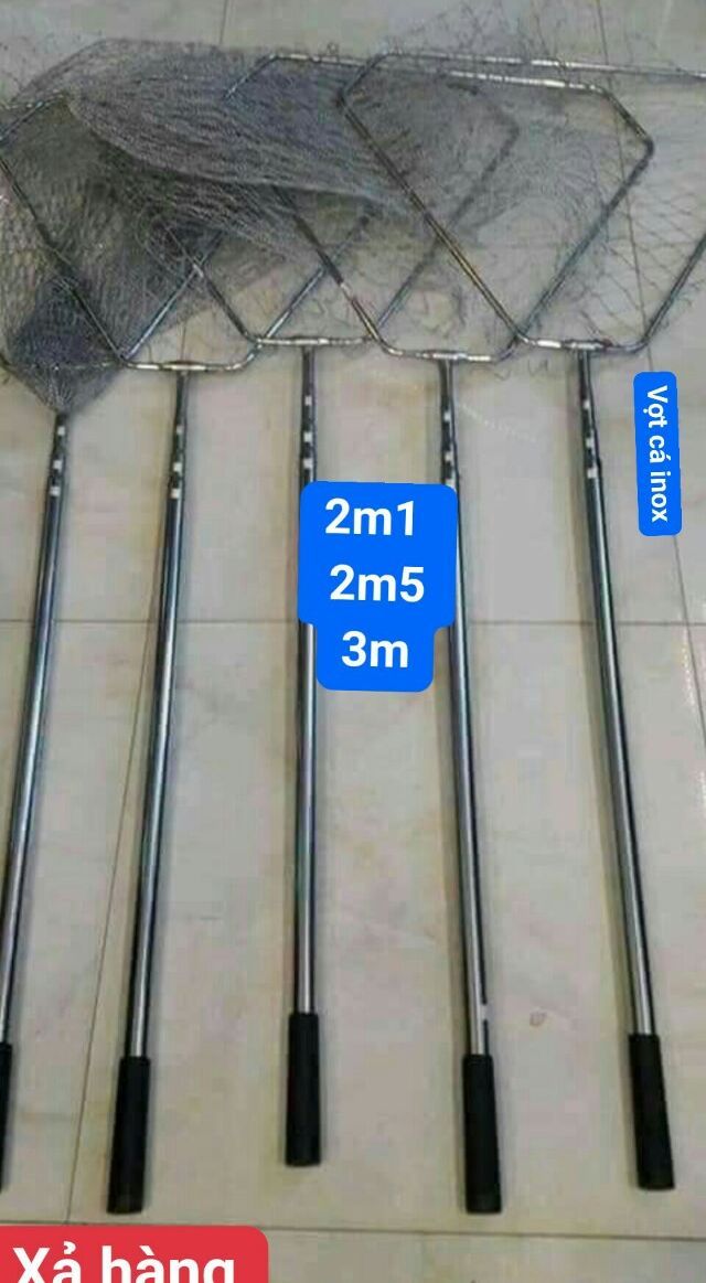 Vợt câu cá inox.vợt xúc cá chất liệu inox dài 2m1-3m