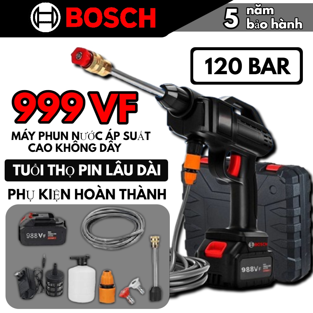 Máy rửa xe BOSCH 999VF Máy xịt rửa sân vườn Máy xịt rửa cao áp có tạo bọt tuyết tặng kèm bình tạo bọt b