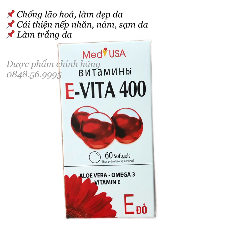 Vitamin E - E-VITA 400 Đỏ hộp 100v- trắng da ngăn ngừa lão hoá, làm đẹp da, giảm nám, tàn nhang