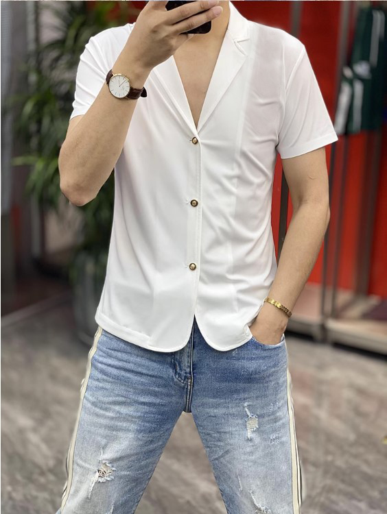 Áo sơ mi, áo sơ mi nam cộc tay cổ vest sang trọng lịch lãm phù hợp đi làm đi chơi - H78