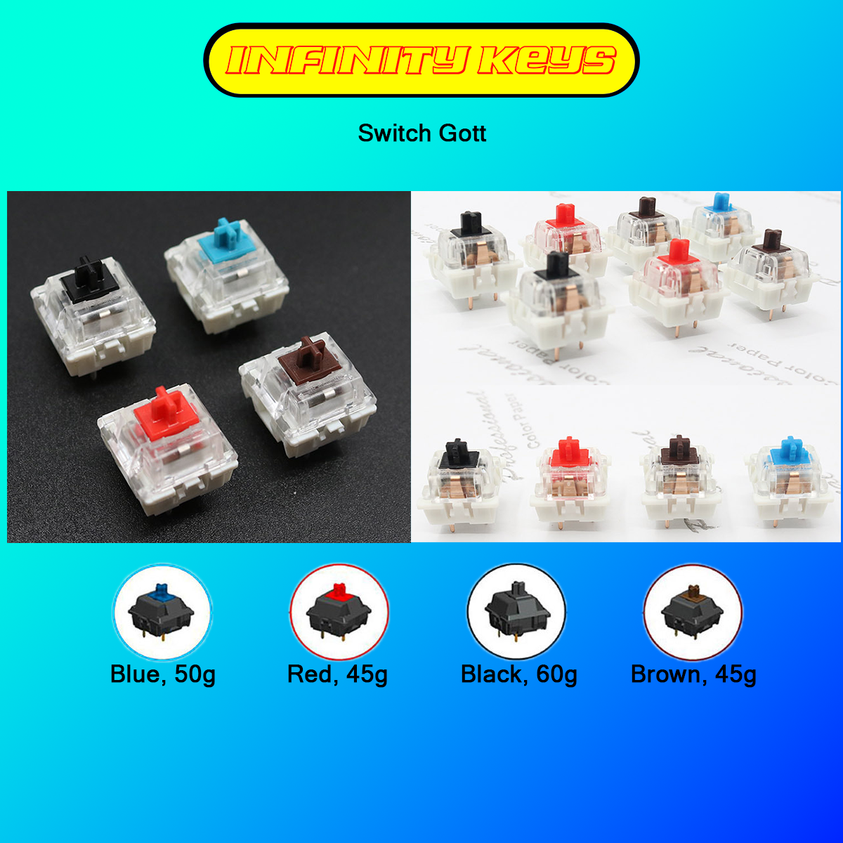Switch phím cơ thương hiệu Gott, trục cơ bàn phím Blue Switch/Red Switch/Brown Switch/Black Switch