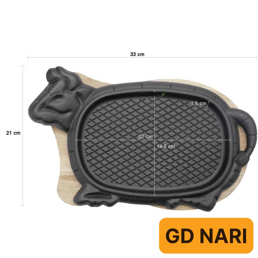 Chảo gang chống dính có đế gỗ làm bò bít tết Dragon - Chảo gang làm bò bít tết Vạn Lợi Đủ Size - gia dụng Nari