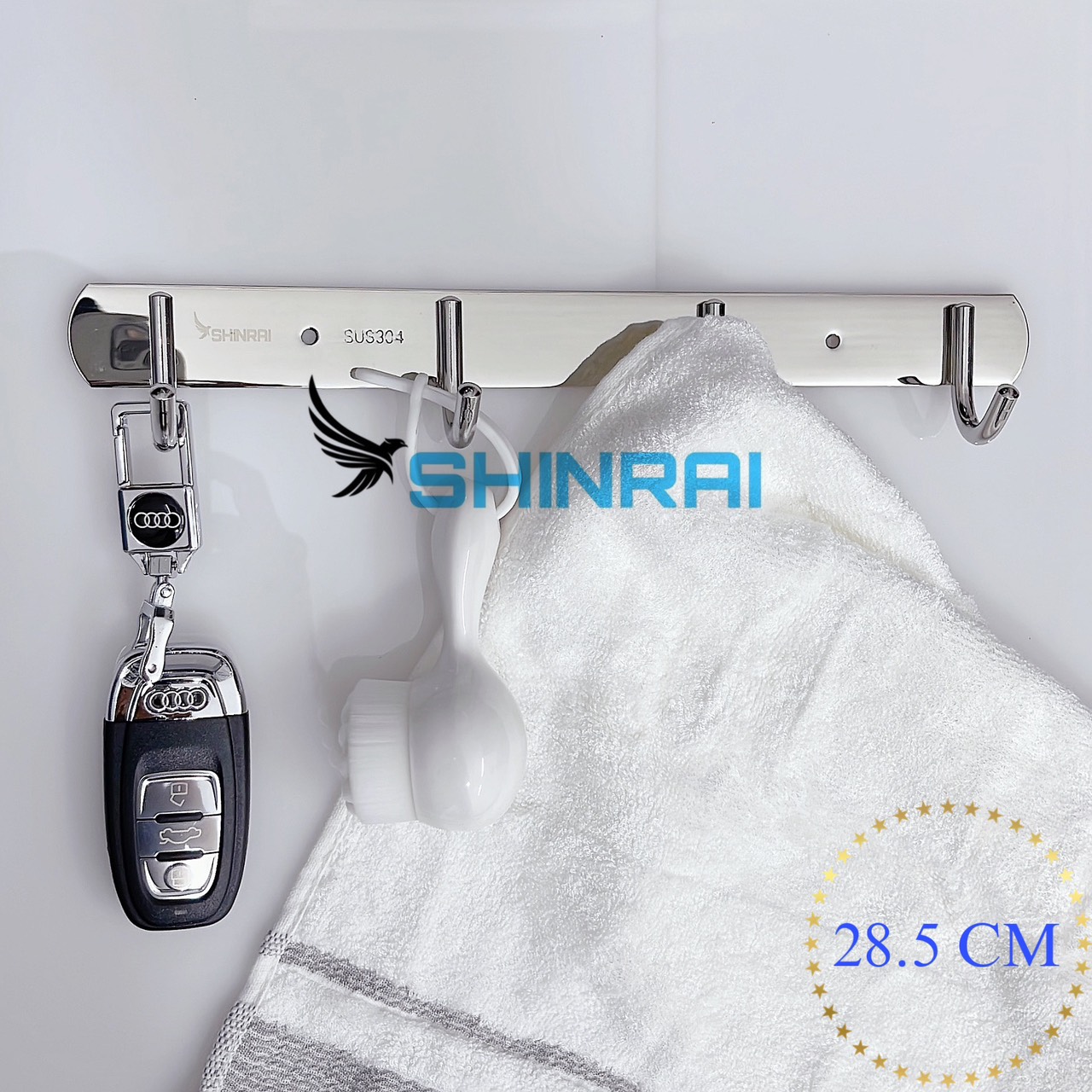 Móc treo đồ đa năng , móc treo quần áo nhà tắm inox sus304 shinrai 4 móc