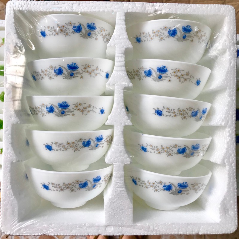 Bộ chén sứ hoa văn cao cấp - chén sứ tráng men- tô và chén.