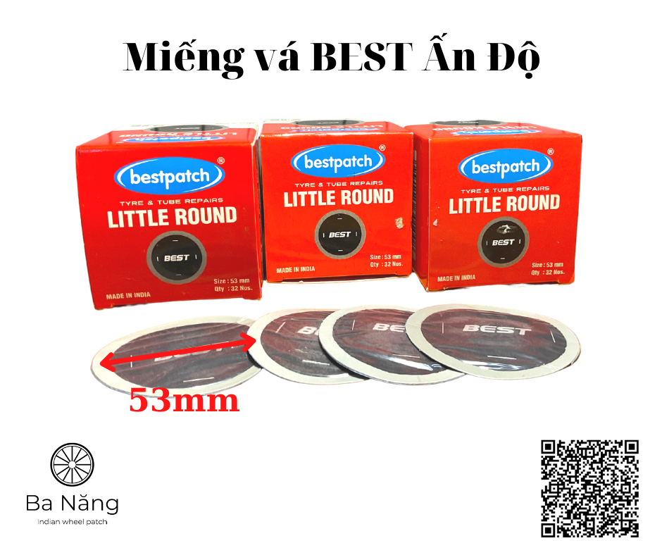 Miếng vá săm, vá ruột, vá lốp, vá vỏ ruột xe máy, ôtô BEST hình tròn (Little round 53mm) (Hộp 32 miếng)