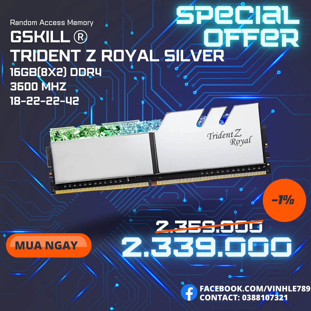 Ram G.SKILL Trident Z Royal Silver RGB 16GB 3600MHz DDR4 8GBx2